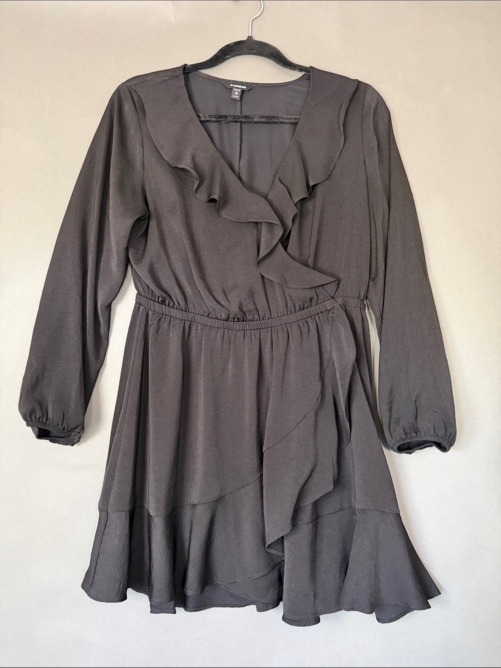 Express Black Dress Size M Chiffon Ruffle Wrap Dress
